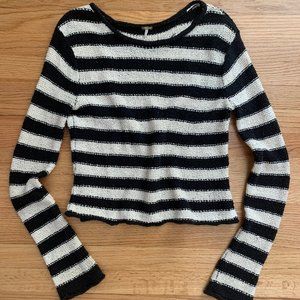 Free People Sweater Women's Medium Black Off White Striped Knit